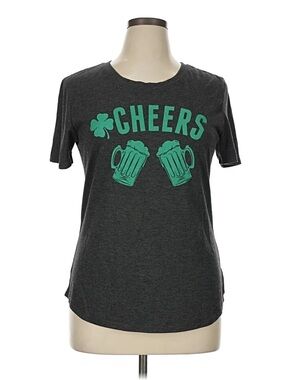 Zoe + Liv Dark Gray Tee with Bright Green Graphic